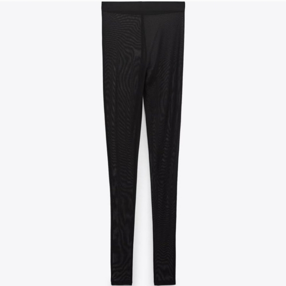New Zara Elastic High-Waist Unlined Tulle Mesh Black Leggings NWOT Small - Picture 7 of 7